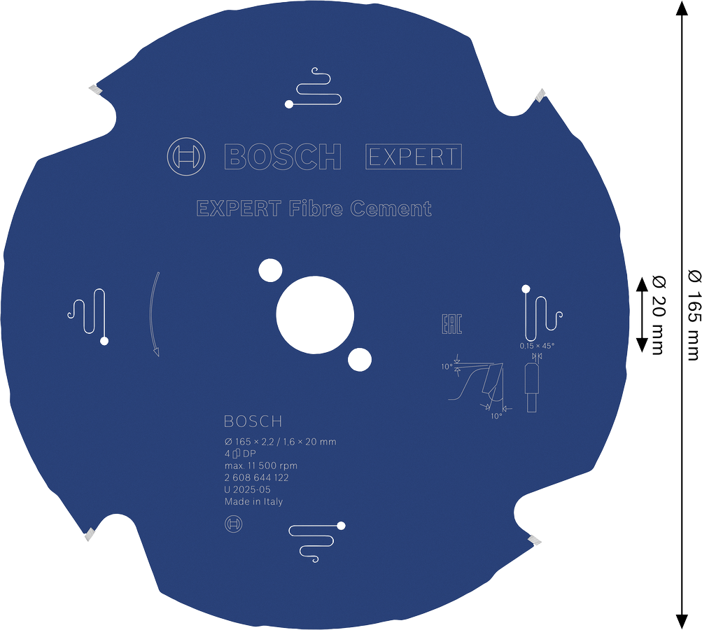BoschEXPERT 纤维水泥圆锯片，直径 165 毫米。